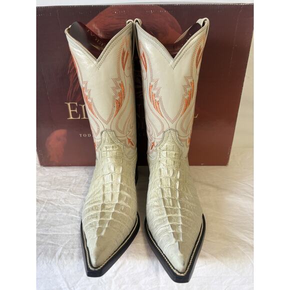 El General Cowboy Boots Ivory/orange Leather Gator Hornback Mens Sz 8 - Picture 3 of 12